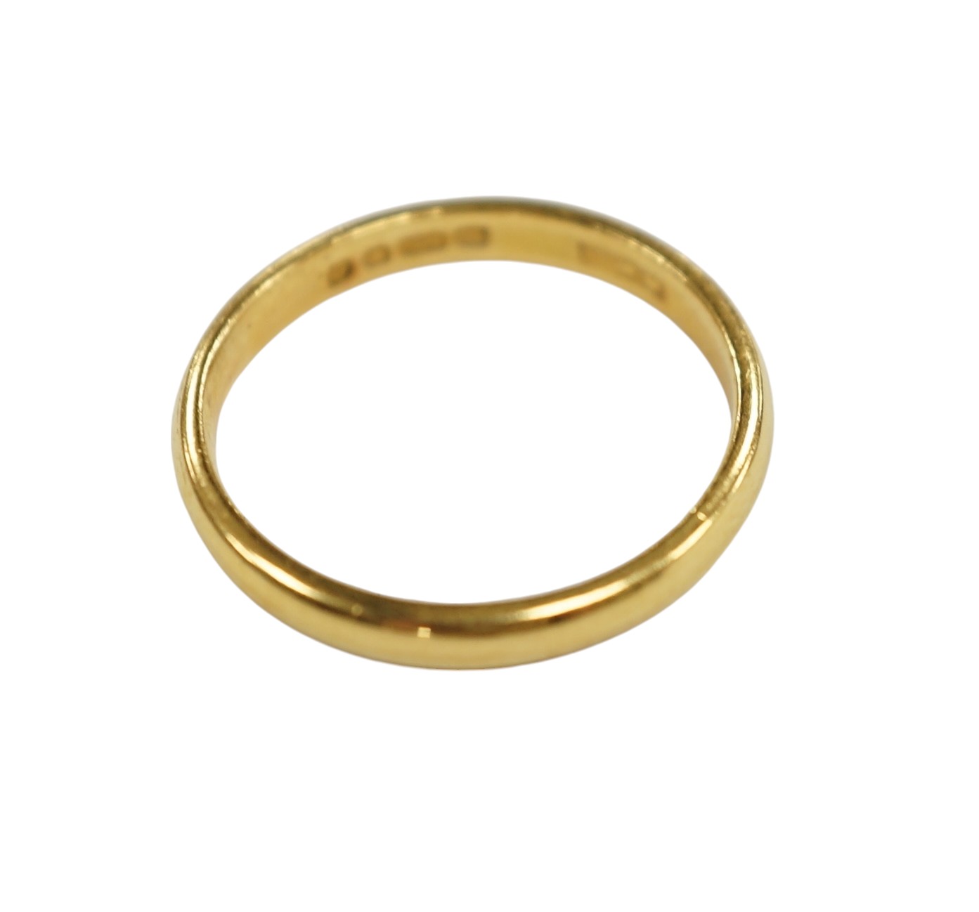 A 22ct gold wedding band, size N, 3.3 grams. Condition - fair to good